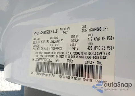 2008 Dodge Ram 2500 Slt/Power Wagon z USA, uszkodzony, nr VIN 3D7KS28A28G153195